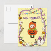 Carte Postale Halloween Custom Whimsical mignonne fille Citrouil (Devant / Derrière)