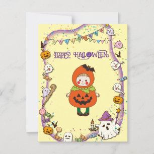 Carte Postale Halloween Custom Whimsical mignonne fille Citrouil