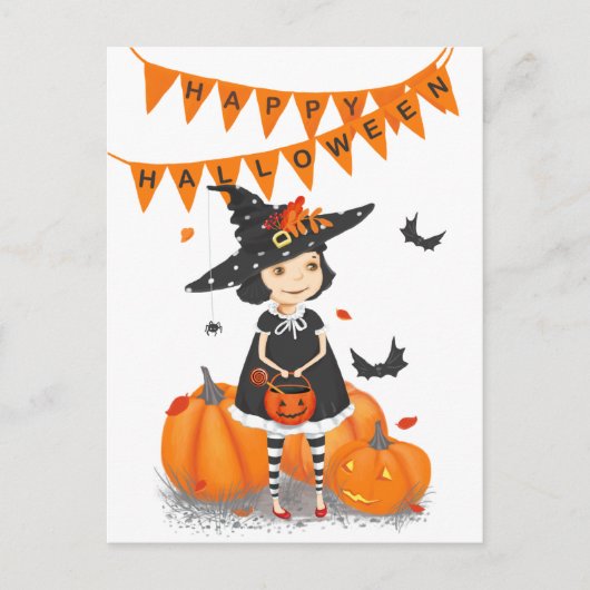 Carte postale Halloween Cute Little Witch (Devant)