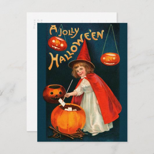 Carte Postale Halloween Cute petite sorcière CC0670 Clapsaddle (Devant / Derrière)