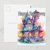 Carte Postale Halloween dans la vieille maison hantée bien éclai (Devant / Derrière)