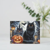 Carte postale Halloween de chat noir effrayant (Debout devant)