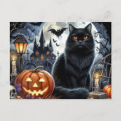 Carte postale Halloween de chat noir effrayant (Devant)