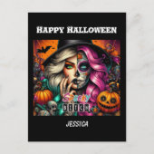 Carte Postale Halloween de fille Goth éffrayante (Devant)
