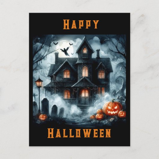 Carte postale Halloween de maison hantée effrayant (Devant)
