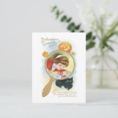 Carte Postale Halloween démodé, Fille et chat noir (Debout devant)