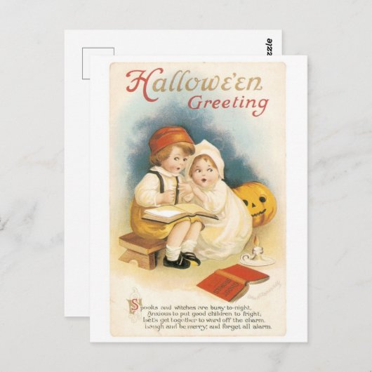 Carte Postale Halloween démodé, garçon et fille (Devant / Derrière)
