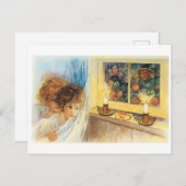 Carte Postale Halloween démodée, les filles rencontrent sorcière (Devant / Derrière)