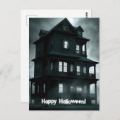 Carte Postale Halloween déplaisant, noir et blanc Maison hantée (Devant / Derrière)