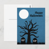 Carte postale Halloween du cimetière effrayant, bl (Devant / Derrière)