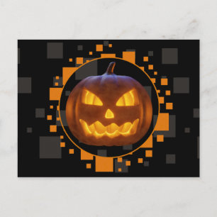 Carte Postale Halloween éffrayant Citrouille mal orange gris noi