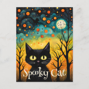 Carte Postale Halloween éffrayant en chat noir