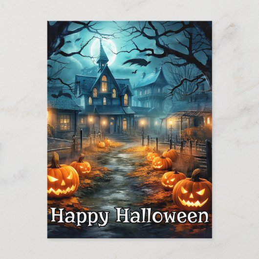 Carte Postale Halloween éffrayant et lumineux Nefarious Citrouil (Devant)