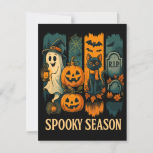 Carte Postale Halloween éffrayante saison - Fantôme, Citrouilles