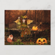 Carte postale Halloween enchantée avec Woodland Fa