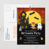 Carte Postale Halloween Fancy Dress Party sorcière Ghost Orange (Devant / Derrière)