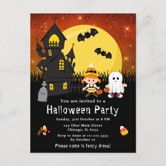 Carte Postale Halloween Fancy Dress Party sorcière Ghost Orange (Devant)