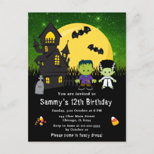 Carte Postale Halloween Fancy Robe Anniversaire Monstres Vert