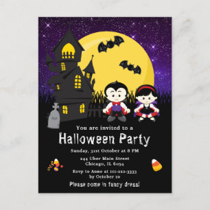 Carte Postale Halloween Fancy Robe Party Vampires violet