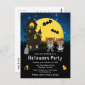 Carte Postale Halloween Fancy Robe Party Werewolf Bleu (Devant / Derrière)