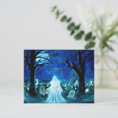 Carte Postale Halloween, fantôme, cimetière, pierres tombales, c (Debout devant)