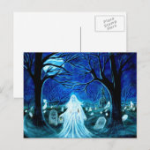 Carte Postale Halloween, fantôme, cimetière, pierres tombales, c (Devant / Derrière)