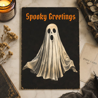 Carte Postale Halloween Fantôme Vintage Saison Effrayante