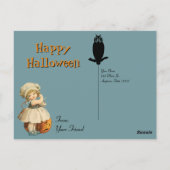 Carte postale Halloween Fille qui sculpte une pomm (Dos)