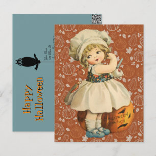 Carte postale Halloween Fille qui sculpte une pomm