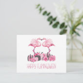 Carte Postale Halloween Flamingo Happy Flamingoween Watercolor (Debout devant)