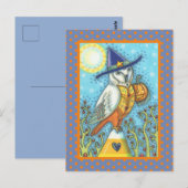 CARTE POSTALE HALLOWEEN FOLK ART BARN OWL & CANDY CORN (Devant / Derrière)