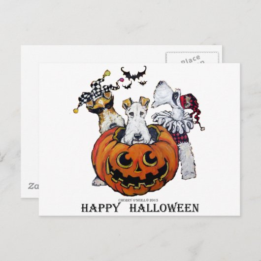 Carte Postale Halloween Fox Terrier (Devant / Derrière)