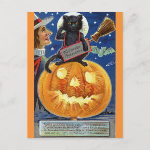 Carte Postale Halloween Funny Vintage sorcière noir Citrouille d