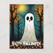 Carte Postale Halloween Ghost Boo Forêt Citrouille Déplaisante (Devant)