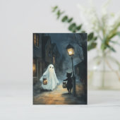 Carte Postale Halloween Ghost et Rencontre de chat (Debout devant)