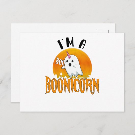 Carte Postale Halloween Ghost Spirit Boonicorn Unicorn (Devant / Derrière)