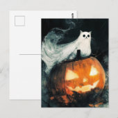 Carte Postale Halloween GhostCat et Jack-o'-lantern (Devant / Derrière)