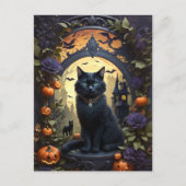 Carte Postale Halloween gothique de chat noir éffrayant (Devant)