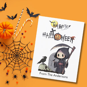 Carte Postale Halloween gothique du corbeau éffrayant de faucheu