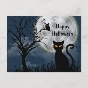 Carte Postale Halloween graphique de la lune de Chat Noir mignon
