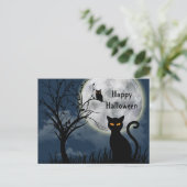 Carte Postale Halloween graphique de la lune de Chat Noir mignon (Debout devant)