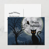 Carte Postale Halloween graphique de la lune de Chat Noir mignon (Devant / Derrière)