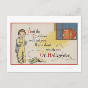 Carte Postale Halloween GreetingGoblin dans la fenêtre