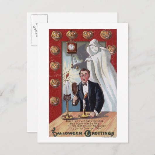 Carte Postale Halloween GreetingMan et Ghost (Devant / Derrière)