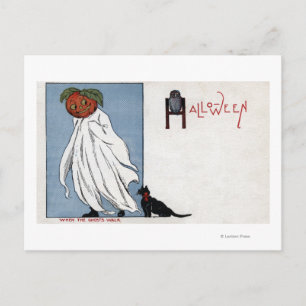 Carte Postale Halloween GreetingPumpkin sous la feuille