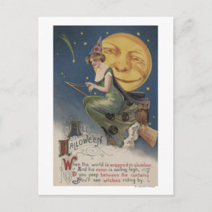 Carte Postale Halloween GreetingWitch en vol