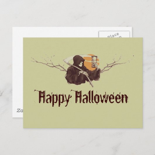 Carte Postale Halloween griffé reaper la mort squelette pleine l (Devant / Derrière)