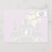 Carte Postale Halloween haunted house and little witch purple (Dos)