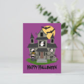 Carte Postale Halloween haunted house and little witch purple (Debout devant)