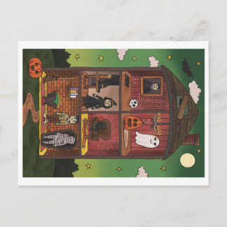 Carte Postale Halloween Haunted House Interior Illustration